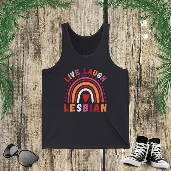 Live Laugh Lesbian pride Boho Rainbow LGBTQ Pride Month Jersey Tank