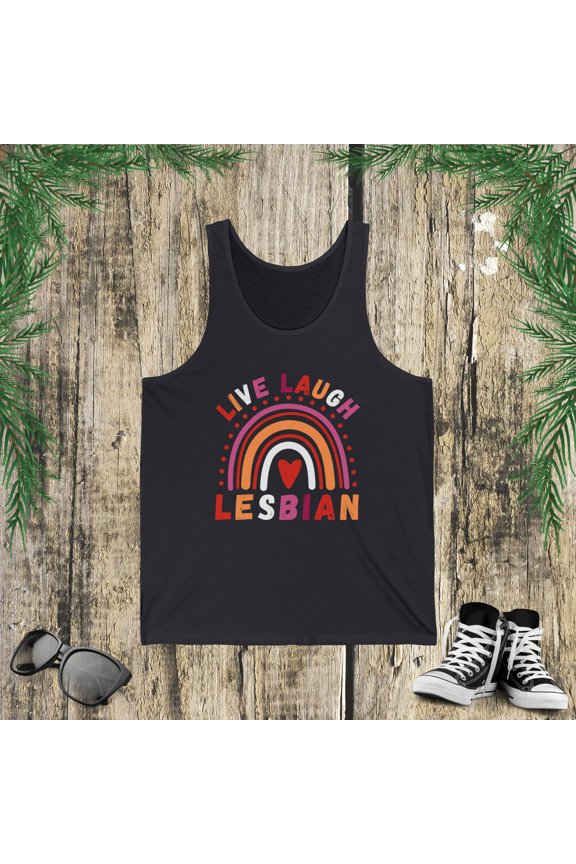Live Laugh Lesbian pride Boho Rainbow LGBTQ Pride Month Jersey Tank