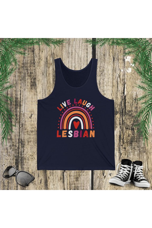 Live Laugh Lesbian pride Boho Rainbow LGBTQ Pride Month Jersey Tank