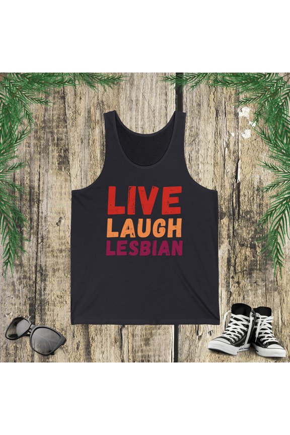 Live Laugh Lesbian pride Rainbow Pride Month LGBTQ Jersey Tank