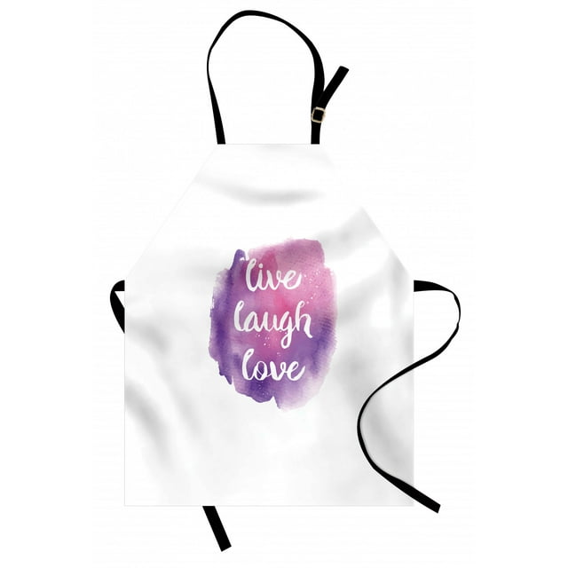 Live Laugh Love Apron Watercolor Ombre Inspired Paint Splash Background with Motivational Quote, Unisex Kitchen Bib Apron with Adjustable Neck for Cooking Baking Gardening, Purple Rose, by Ambesonne