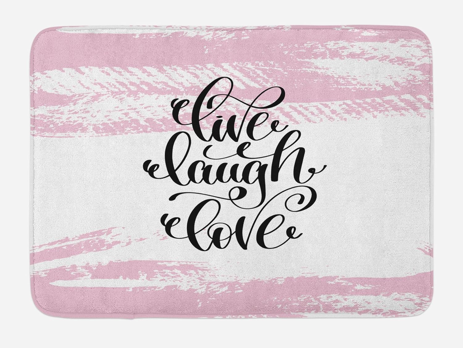 Live Laugh Love Bath Mat, Abstract Pink Toned Brush Strokes Backdrop