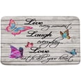 thumbnail image 1 of Live Laugh Love Bath Mat Inspirational Quote Rug Rustic Wood Board Colorful Butterfly Black Motivational Words Positive Microfiber Memory Foam Absorbent Doormat Floor 36"x24", 1 of 5