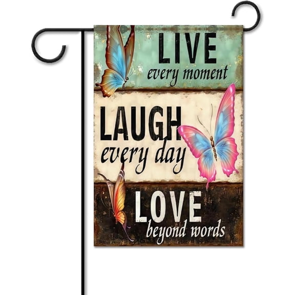 Live Laugh Love Butterfly Garden Flag 12x18 Inch Decorative Seasonal Garden Banner For Yard Lawn Patio Outdoor Decor.