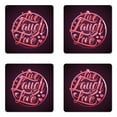 thumbnail image 1 of Live Laugh Love Coaster Set of 4, Vibrant Romantic Vintage Stamp Inspired Circle Popular Saying Print, Square Hardboard Gloss Coasters, Standard Size, Coral Plum White, by Ambesonne, 1 of 2