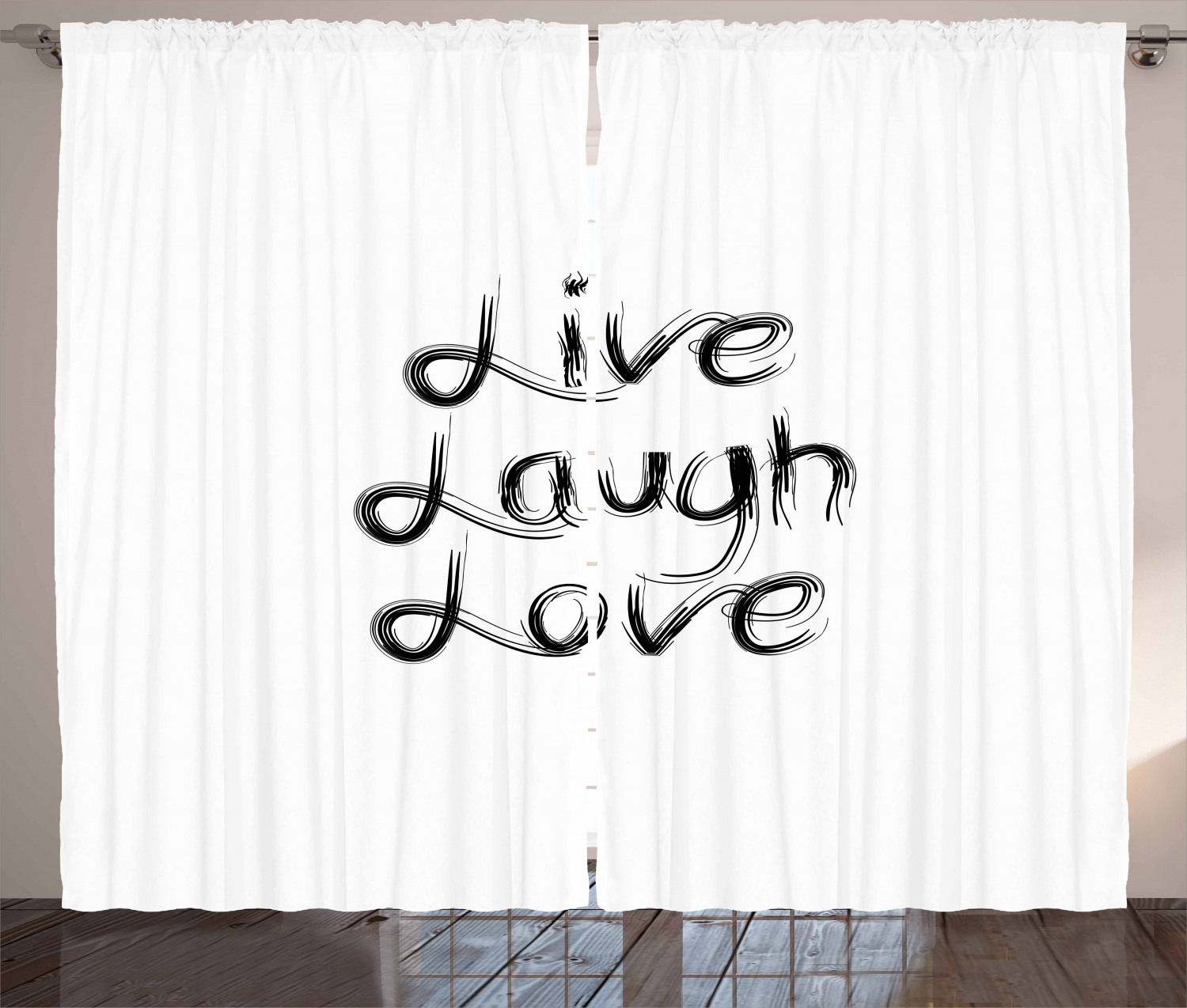 Live Laugh Love Curtains 2 Panels Set, Abstract Hand Lettering