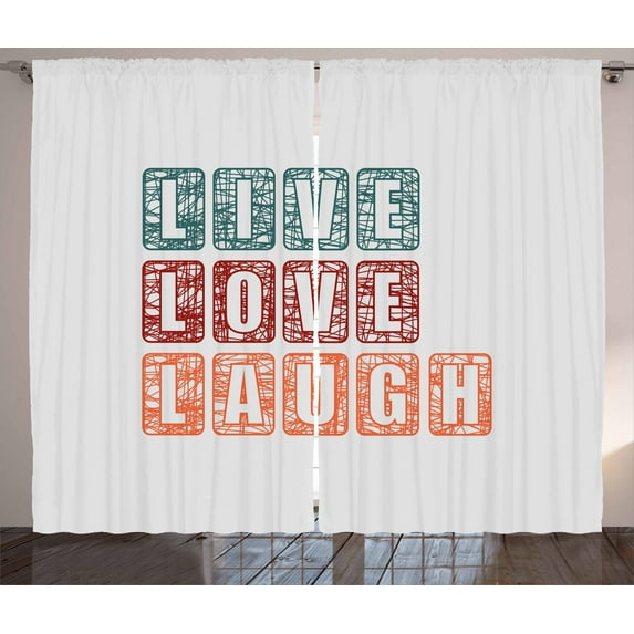 Ambesonne Live Laugh Love Curtains 2 Panel Set, Happy Slogan, 108" x 90", Teal Ruby Orange