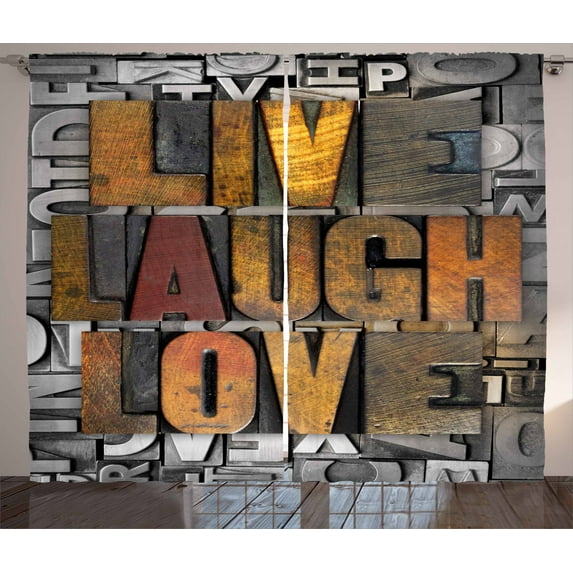 Ambesonne Live Laugh Love Curtains 2 Panel Set, Values Words, 108" x 96", Multicolor