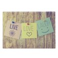 thumbnail image 1 of Live Laugh Love Cutting Board, Inspirational Wisdom Notes Perks on Wooden Board Rustic Background Image, Decorative Tempered Glass Cutting and Serving Board, Large Size, Multicolor, by Ambesonne, 1 of 5