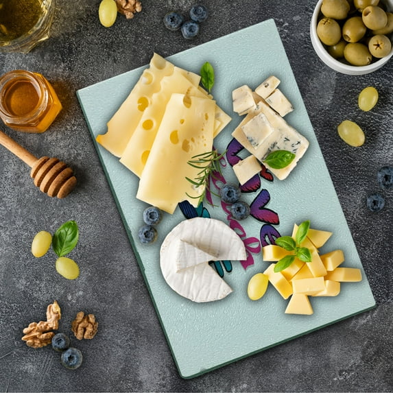 Live Laugh Love Cutting Board, Vintage Inspirations in Colorful Live Laugh and Love with Different Designs, Decorative Tempered Glass Cutting and Serving Board, Small Size, Multicolor, by Ambesonne