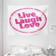 thumbnail image 1 of Live Laugh Love Decor Tapestry, Motivational Lifestyle Stamp Cute Grunge Retro Art Illustration, Wall Hanging for Bedroom Living Room Dorm Decor, 80W X 60L Inches, Hot Pink White, by Ambesonne, 1 of 2