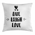 thumbnail image 1 of Live Laugh Love Decor Throw Pillow Cushion Cover, Cute Doodle Hearts Hand Drawn Modern Lettering Arrows Happiness, Decorative Square Accent Pillow Case, 18 X 18 Inches, Black and White, by Ambesonne, 1 of 2