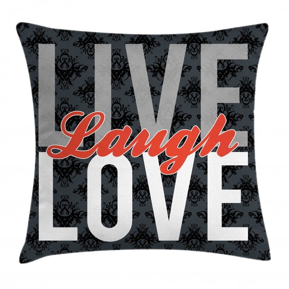 Live Laugh Love Decor Throw Pillow Cushion Cover, Different Typed Words of Wisdom Victorian Antique Damask Motifs Tile, Decorative Square Accent Pillow Case, 20 X 20 Inches, Multicolor, by Ambesonne