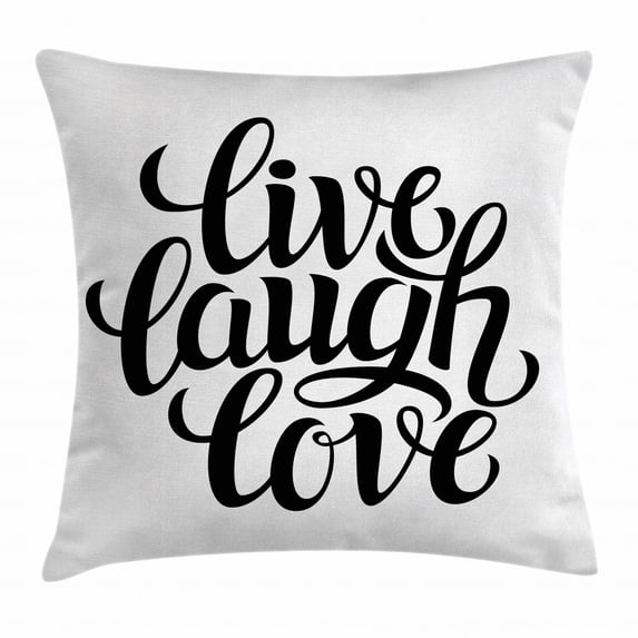 Live Laugh Love Decor Throw Pillow Cushion Cover, Simplistic Inspiration Quote Minimalist Featured Typography Design, Decorative Square Accent Pillow Case, 20 X 20 Inches, Black White, by Ambesonne