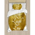 thumbnail image 1 of Live Laugh Love Duvet Cover Set, Inspirational Words Life Message on a Big Color Spot Modern Design, Decorative 2 Piece Bedding Set with 1 Pillow Shams, Twin Size, Pale Coffee Yellow, by Ambesonne, 1 of 3