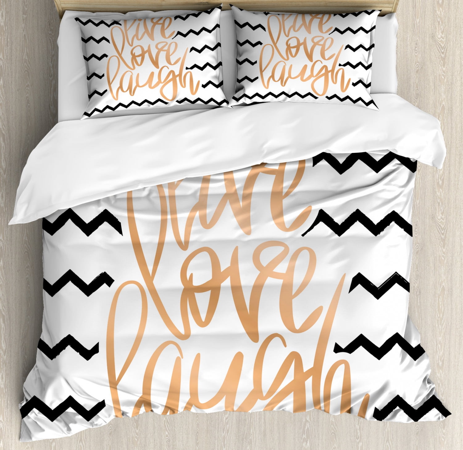 Live Laugh Love Duvet Cover Set Queen Size, Motivational Calligraphic