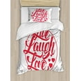 thumbnail image 1 of Live Laugh Love Duvet Cover Set, Retro Style Calligraphy Old Fashioned Stamp Design Red Hearts and Stars, Decorative 2 Piece Bedding Set with 1 Pillow Shams, Twin Size, Coconut Red, by Ambesonne, 1 of 3
