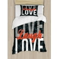 thumbnail image 1 of Live Laugh Love Duvet Cover Set Twin Size, Different Typed Words of Wisdom Victorian Antique Damask Motifs Tile Print, Decorative 2 Piece Bedding Set with 1 Pillow Sham, Multicolor, by Ambesonne, 1 of 3