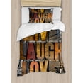 thumbnail image 1 of Live Laugh Love Duvet Cover Set Twin Size, Saying Promoting the Sacred Values of Human Life in Colorful a Pattern, Decorative 2 Piece Bedding Set with 1 Pillow Sham, Multicolor, by Ambesonne, 1 of 3