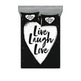 thumbnail image 1 of Live Laugh Love Fitted Sheet & Pillow Sham Set, Illustration of a Grunge Inspired Heart and a Words on Black Background, Decorative Printed 6 Piece Bedding Decor Set, Queen, Black White, by Ambesonne, 1 of 3