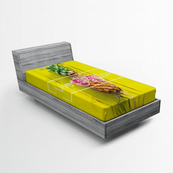 Ambesonne Live Laugh Love Fitted Sheet, Hipster Fruit, Twin Size, Multicolor