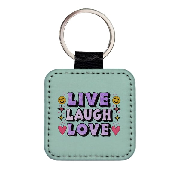 Live Laugh Love Funny Faces Hearts Faux Leather Square Keychain