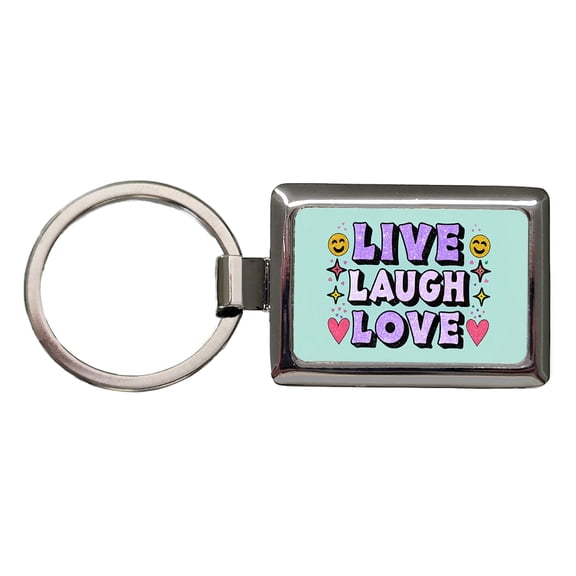 Live Laugh Love Funny Faces Hearts Metal Rectangle Keychain