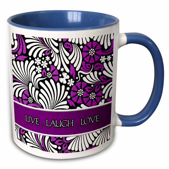 3drose, Live Laugh Love in Purple, 11oz Two-tone Blue Mug