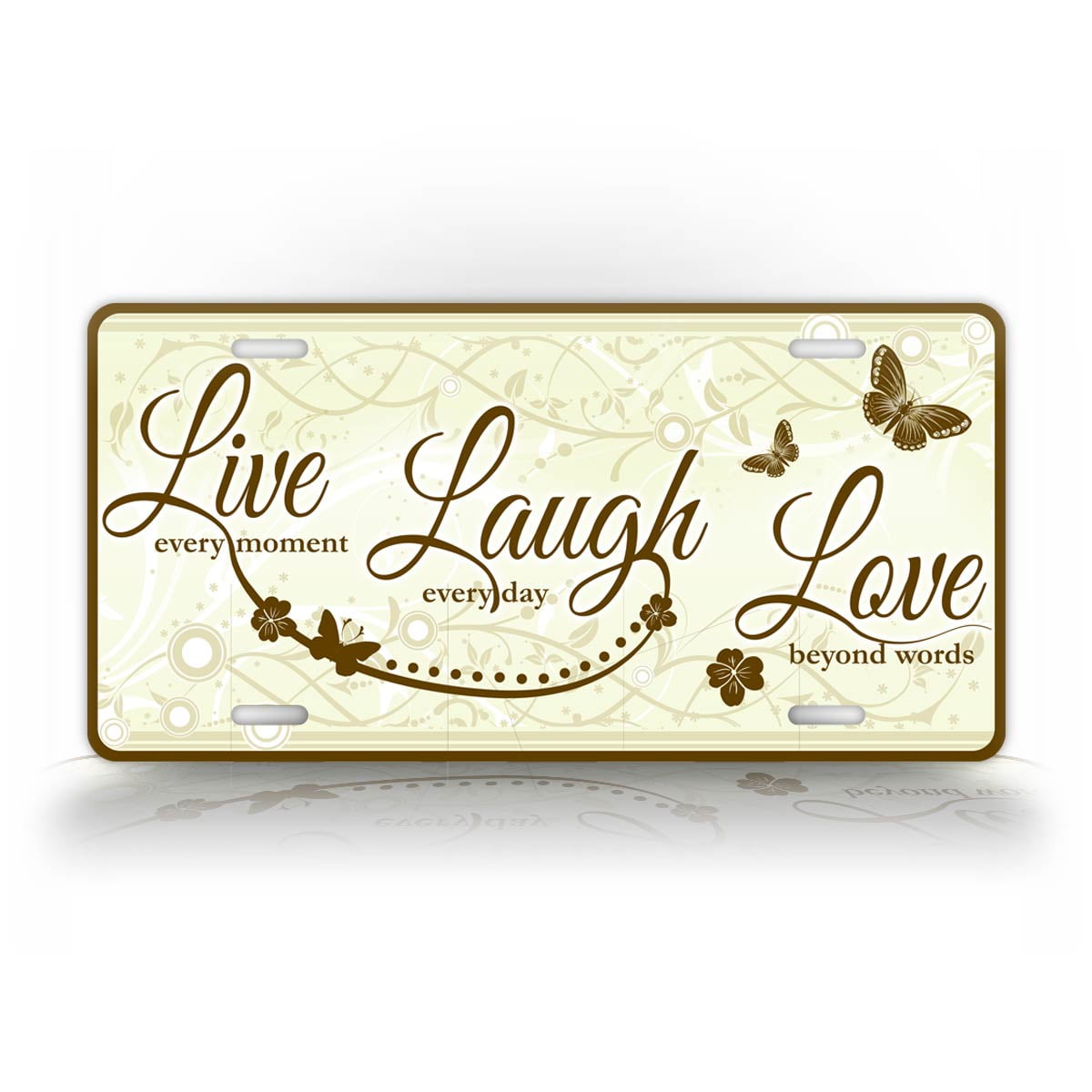 Live Laugh Love License Plate Butterflies and Flowers Simple Living Auto Tag