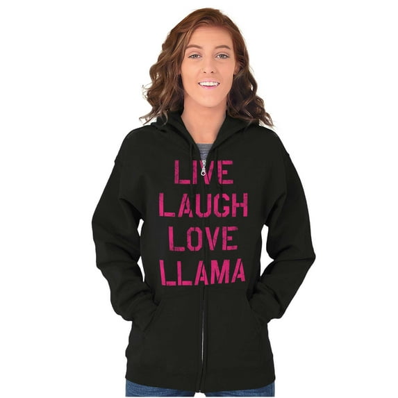 Live Laugh Love Llama Alpaca Humor Womens Plus Size Graphic Zipper Hoodie Brisco Brands 2X