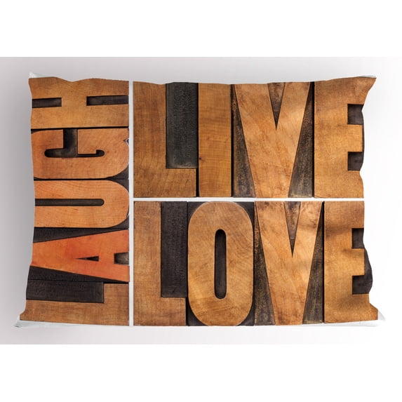 Live Laugh Love Pillow Sham Macro Calligraphy with Life Message Inspirational Digital Graphic, Decorative Standard Size Printed Pillowcase, 26 X 20 Inches, Pale Caramel Umber, by Ambesonne