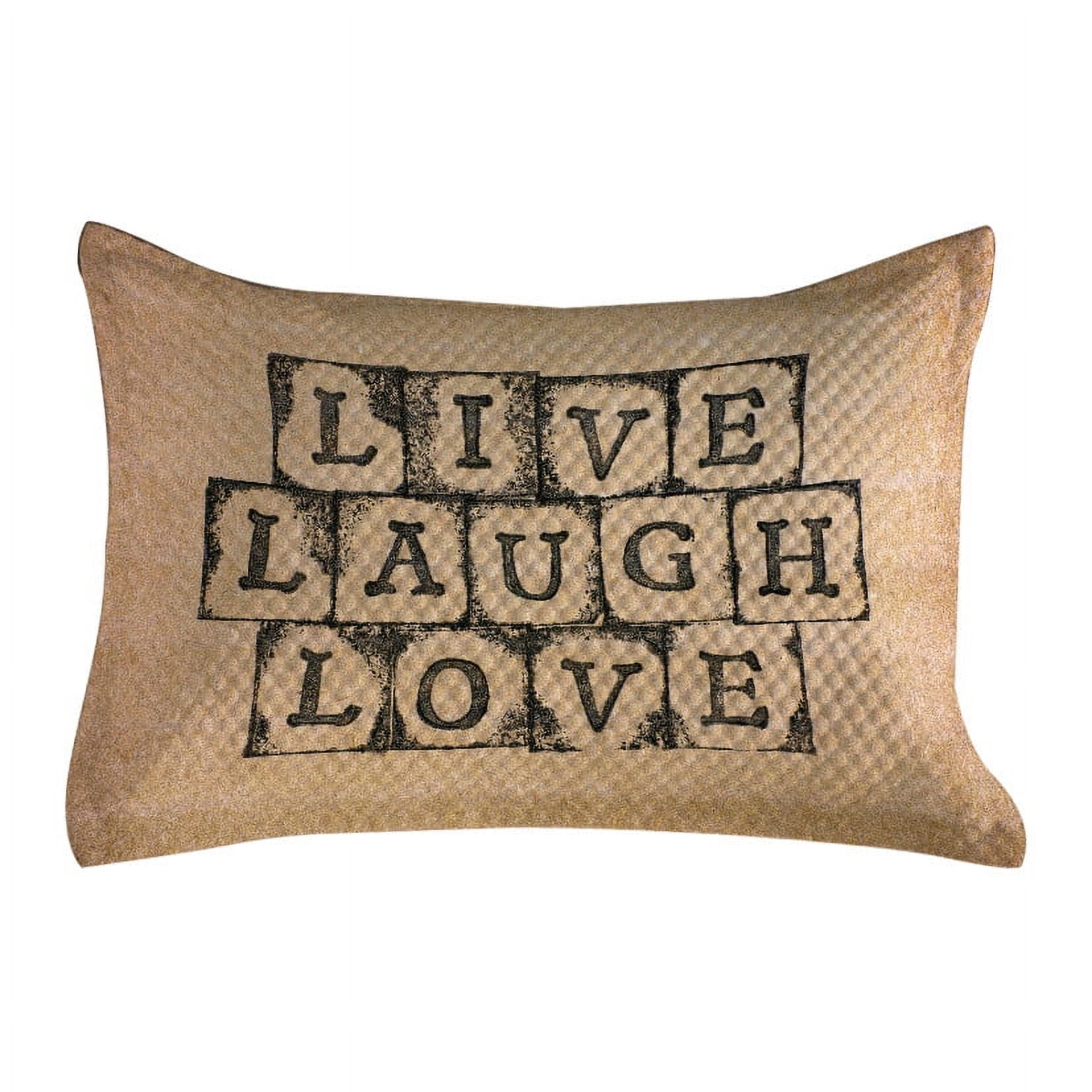 Live Laugh Love Quilted Pillowcover, Black Alphabet Stamps on Aged ...