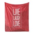 thumbnail image 1 of Live Laugh Love Soft Flannel Fleece Blanket, Abstract Triangle Polygon Background with a Words in Rectangular, Cozy Plush for Indoor and Outdoor Use, 50" x 70", Pale Grey Vermilion, by Ambesonne, 1 of 5