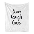 thumbnail image 1 of Live Laugh Love Soft Flannel Fleece Blanket, Inspirational Slogan for Boosting the Motivation of People in Monochrome, Cozy Plush for Indoor and Outdoor Use, 50" x 60", Black White, by Ambesonne, 1 of 5