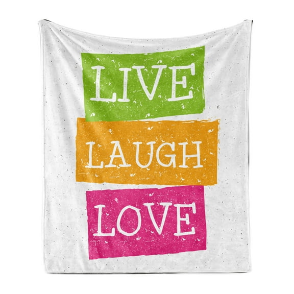 Live Laugh Love Soft Flannel Fleece Blanket, Lifestyle Message in Vibrant Tones Joyful Life Philosophy Wise Words Design, Cozy Plush for Indoor and Outdoor Use, 50" x 60", Multicolor, by Ambesonne