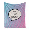 thumbnail image 1 of Live Laugh Love Soft Flannel Fleece Blanket, Pop Art Comic Book Style Halftone Dots Backdrop Retro Speech Balloon Text, Cozy Plush for Indoor and Outdoor Use, 60" x 80", Multicolor, by Ambesonne, 1 of 6