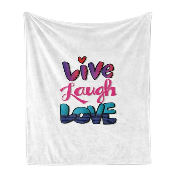 Live Laugh Love Soft Flannel Fleece Blanket, Vintage Inspirations in Colorful Live Laugh and Love with Different Designs, Cozy Plush for Indoor and Outdoor Use, 60" x 80", Multicolor, by Ambesonne