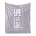 thumbnail image 1 of Live Laugh Love Soft Flannel Fleece Throw Blanket, Greyscale Polygonal Pattern Background with Rectangular Frame Words, Cozy Plush for Indoor and Outdoor Use, 50" x 60", Pale Grey White, by Ambesonne, 1 of 5