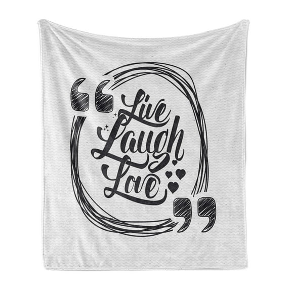Live Laugh Love Soft Flannel Fleece Throw Blanket, Grunge Modern Lifestyle Phrase Happiness Themed Design, Cozy Plush for Indoor and Outdoor Use, 70" x 90", Pearl and Dark Grey, by Ambesonne