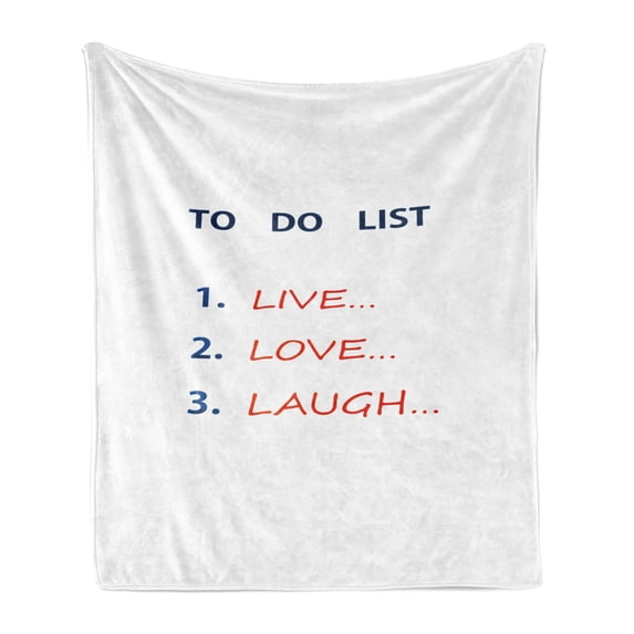 Live Laugh Love Soft Flannel Fleece Throw Blanket, Do List Design with Aspirations Reach Colorful Illustration, Cozy Plush for Indoor and Outdoor Use, 50" x 60", Navy Blue Scarlet, by Ambesonne