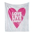thumbnail image 1 of Live Laugh Love Soft Flannel Fleece Throw Blanket, Notebook Style Backdrop with a Giant Heart and a Phrase, Cozy Plush for Indoor and Outdoor Use, 50" x 70", Hot Pink White, by Ambesonne, 1 of 5