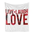 thumbnail image 1 of Live Laugh Love Soft Flannel Fleece Throw Blanket, Typographic Montage Words Macro Rose Petals Texture Print, Cozy Plush for Indoor and Outdoor Use, 70" x 90", Red White and Black, by Ambesonne, 1 of 6