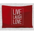 thumbnail image 1 of Live Laugh Love Tapestry, Abstract Triangular Polygonal Background with a Quote in Rectangular Frame, Wall Hanging for Bedroom Living Room Dorm Decor, 80W X 60L Inches, Red White, by Ambesonne, 1 of 2