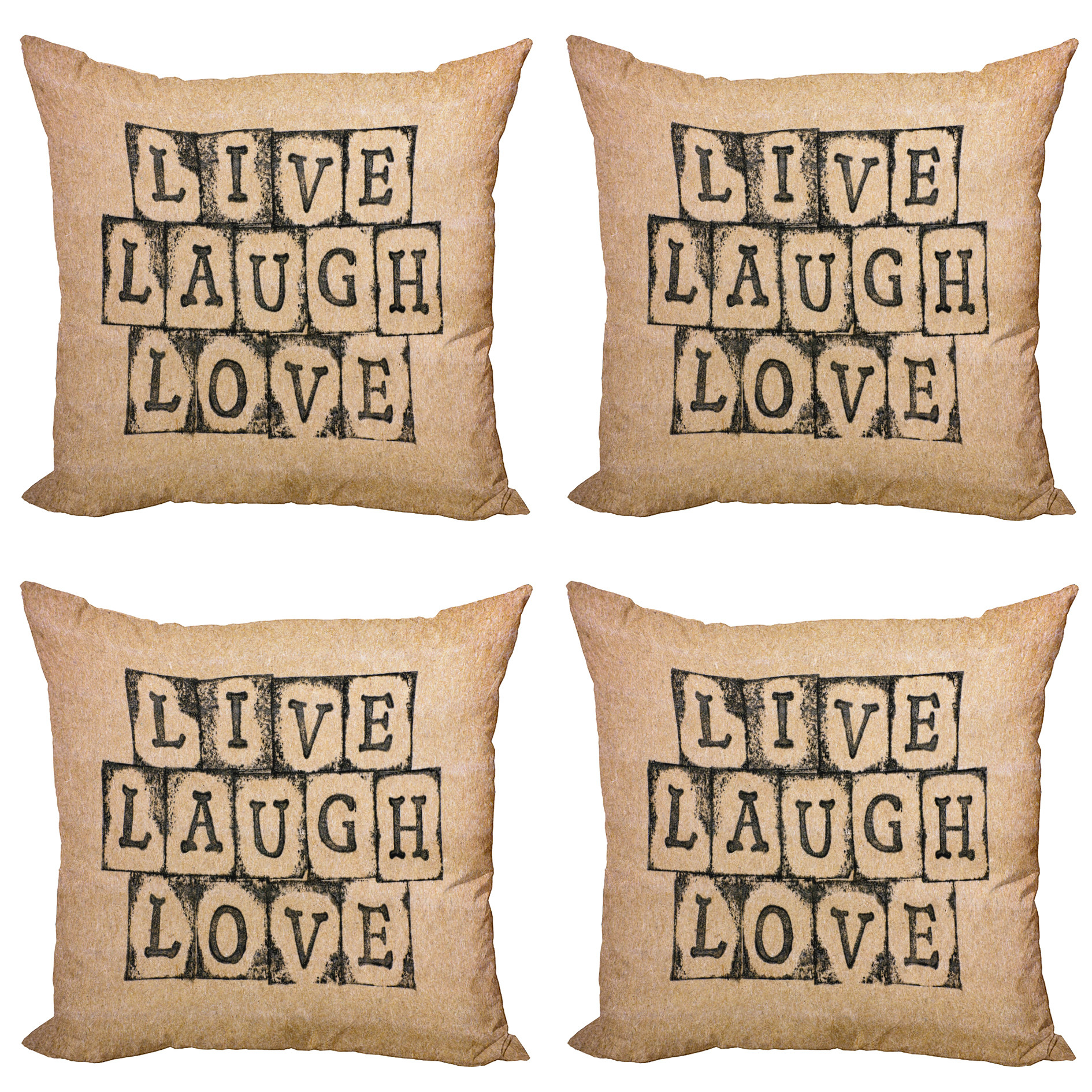 Live Laugh Love Throw Pillow Cushion Case Pack of 4, Black Alphabet