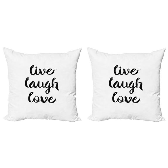 Ambesonne Live Laugh Love Throw Pillow Cover 2 Pack, Retro Words, 16", Black White