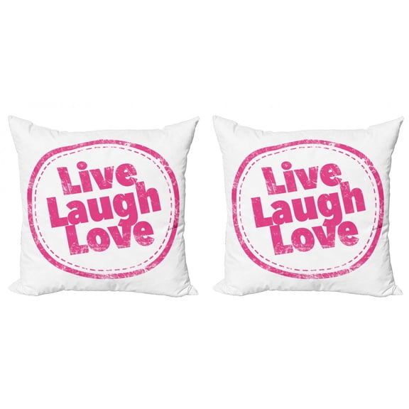 Ambesonne Live Laugh Love Throw Pillow Cover 2 Pack, Retro Art, 18", Hot Pink White