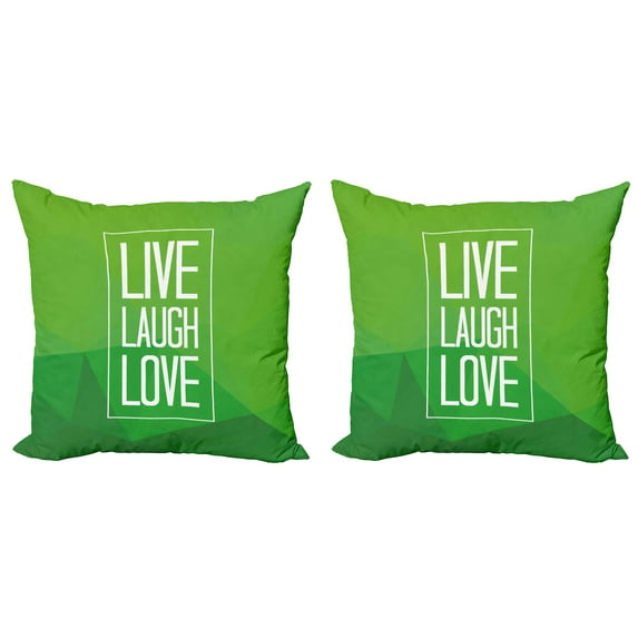 Ambesonne Live Laugh Love Throw Pillow Cover 2 Pack, Polygon Saying, 18", Apple Green White
