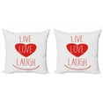 thumbnail image 1 of Ambesonne Live Laugh Love Throw Pillow Cover 2 Pack, Heart Smile, 24", Red White, 1 of 2