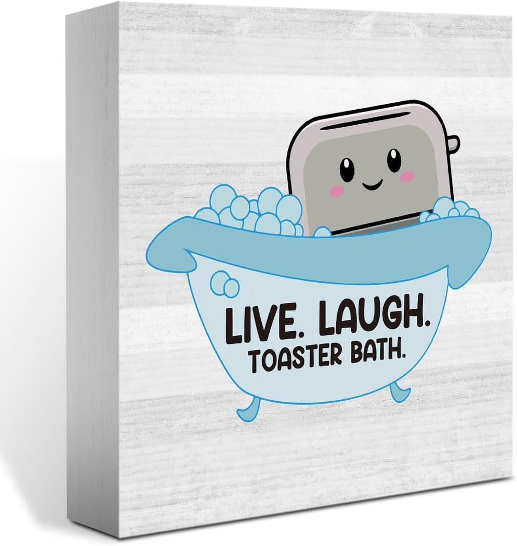 Live Laugh Toaster Bath Funny Bathroom Wood Signs Bathroom Decor Guest Half Bathroom Shelf