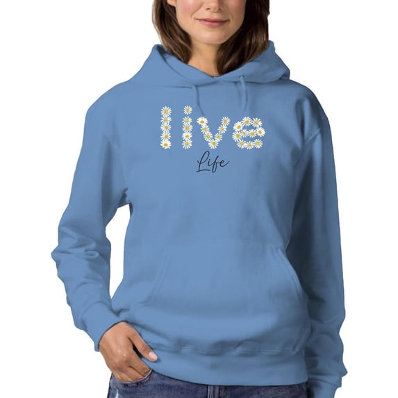 Live Life Daisy Lettering Hoodie Women -Image by Shutterstock, Female Small